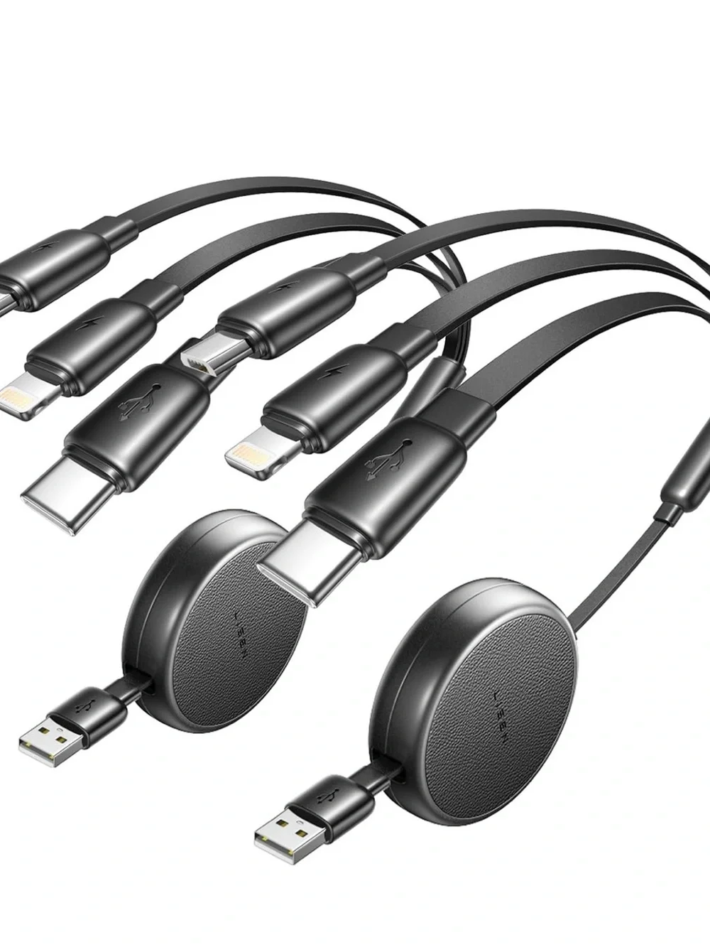Lisen Retractable 3-in-1 Charging Cable - Black (2 pack) new